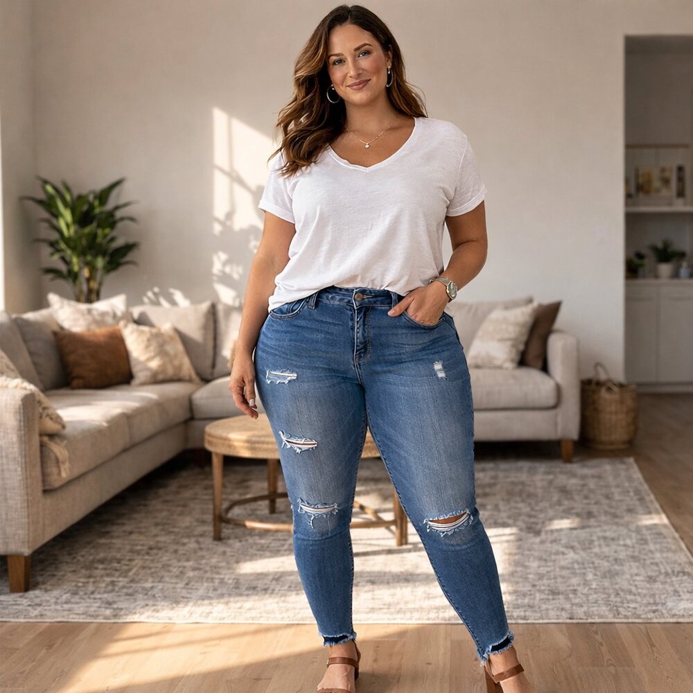 Lane Bryant Ankle Skinny Raw Hem Jeans Wms Sz 18 Blue Denim Stretch Shark Bite